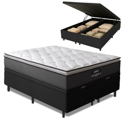 Cama Box Baú Casal King Gazin Colchão Molas Ensacadas Pillow Top Maximus Cinza/preto - 1