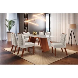 Conjunto Sala de Jantar 6 Cadeiras Tampo Vidro MDF Atlanta Chanfro Premium Espresso Móveis - 1