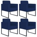 Ver imagem 1 de Kit 4 Poltronas Decorativas Sala Recepção Base Fixa Metal Helô L02 Suede Azul Marinho - Lyam
