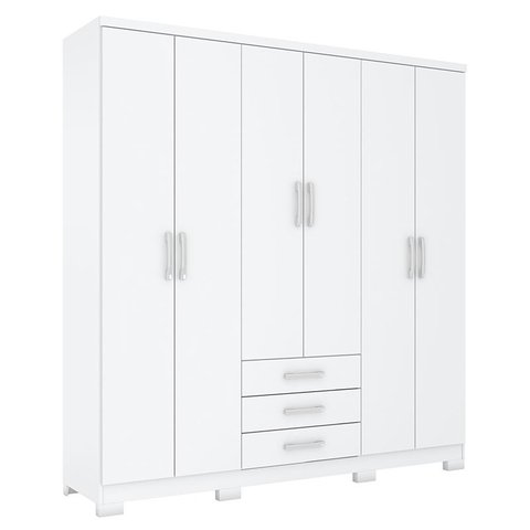 Guarda Roupa Casal City 6 Portas e 3 Gavetas Branco - Móveis Henn