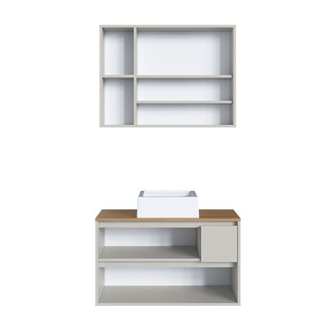Conjunto para Banheiro 80cm com Cuba Gabinete Suspenso e Espelheira Belarus Art In Móveis