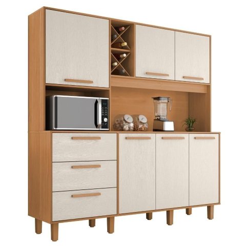 Kit Cozinha Mari 6 Portas 3 Gavetas MDP Cinamomo Areia Milani Movelaria