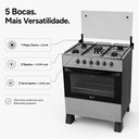 Ver imagem 4 de Fogão a Gás Delicato 5 Bocas Mega Chama e Forno 84 Litros Easy Clean Porta com Vidro Duplo Clarice