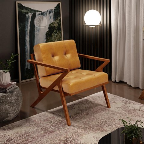 Poltrona Decorativa Sala de Estar com Cintas de Corano Laís B04 Couríssimo Whisky - Lyam Decor