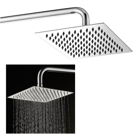 Ducha Chuveiro Cromado Inox 20x20 Slim Banheiro Suporte Redondo Piscina Banho Area Externa
