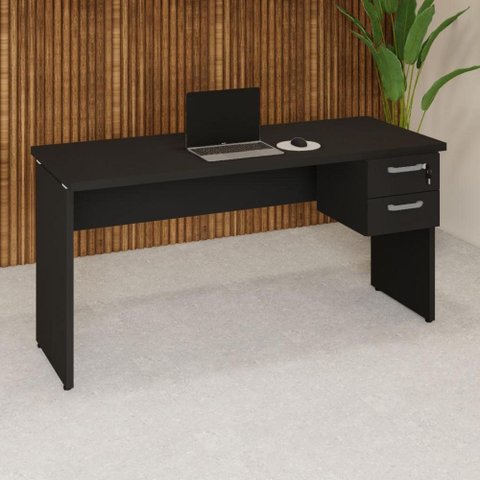 Mesa Escrivaninha 150cm Pés Painel com Gaveteiro Suspenso F5 Office Cor:Preto