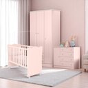 Ver imagem 1 de Conjunto Infantil Aurora Rosa: Berço Aurora + Kit Rodízios + Cômoda Aurora + Guarda-roupa Aurora