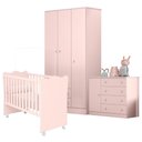 Ver imagem 3 de Conjunto Infantil Aurora Rosa: Berço Aurora + Kit Rodízios + Cômoda Aurora + Guarda-roupa Aurora