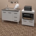 Ver imagem 2 de Armário Gabinete pia de 120 cm Bianca com Balcão multiuso micro-ondas Forno Elétrico Ângela Branco