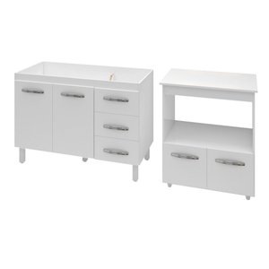 Armário Gabinete pia de 120 cm Bianca com Balcão multiuso micro-ondas Forno Elétrico Ângela Branco