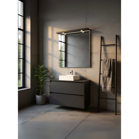 Gabinete para Banheiro com Cuba e Espelheira com Led 80cm Mdf Grafite Dubai - On Móveis
