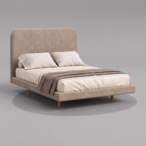 Cama Box Base Queen com Cabeceira Zaya 158x198 Flutuante Japonesa Bouclê Capuccino - Desk Design