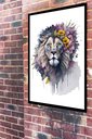 Ver imagem 2 de Quadro Decorativo Leão Flores Aquarela - 70x50cm:moldura Branca