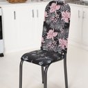 Ver imagem 3 de Kit 6 Capas Encosto de Cadeira de Aço Tubular Cozinha Malha Gel Estampa 23 Floral Rosa
