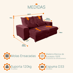 Sofá Retrátil e Reclinável 1,80m Molas Ensacadas Suede Isis Castor Sofá Casa - 4