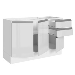Balcão Gabinete de Pia Armário de Cozinha 100% MDF 120 cm 3 Portas e 2 Gavetas Portas Branco Brilho Acordes Madesa - 6