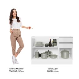 Balcão Gabinete de Pia Armário de Cozinha 100% MDF 120 cm 3 Portas e 2 Gavetas Portas Branco Brilho Acordes Madesa - 5