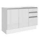 Ver imagem 1 de Balcão Gabinete de Pia Armário de Cozinha 100% MDF 120 cm 3 Portas e 2 Gavetas Portas Branco Brilho Acordes Madesa