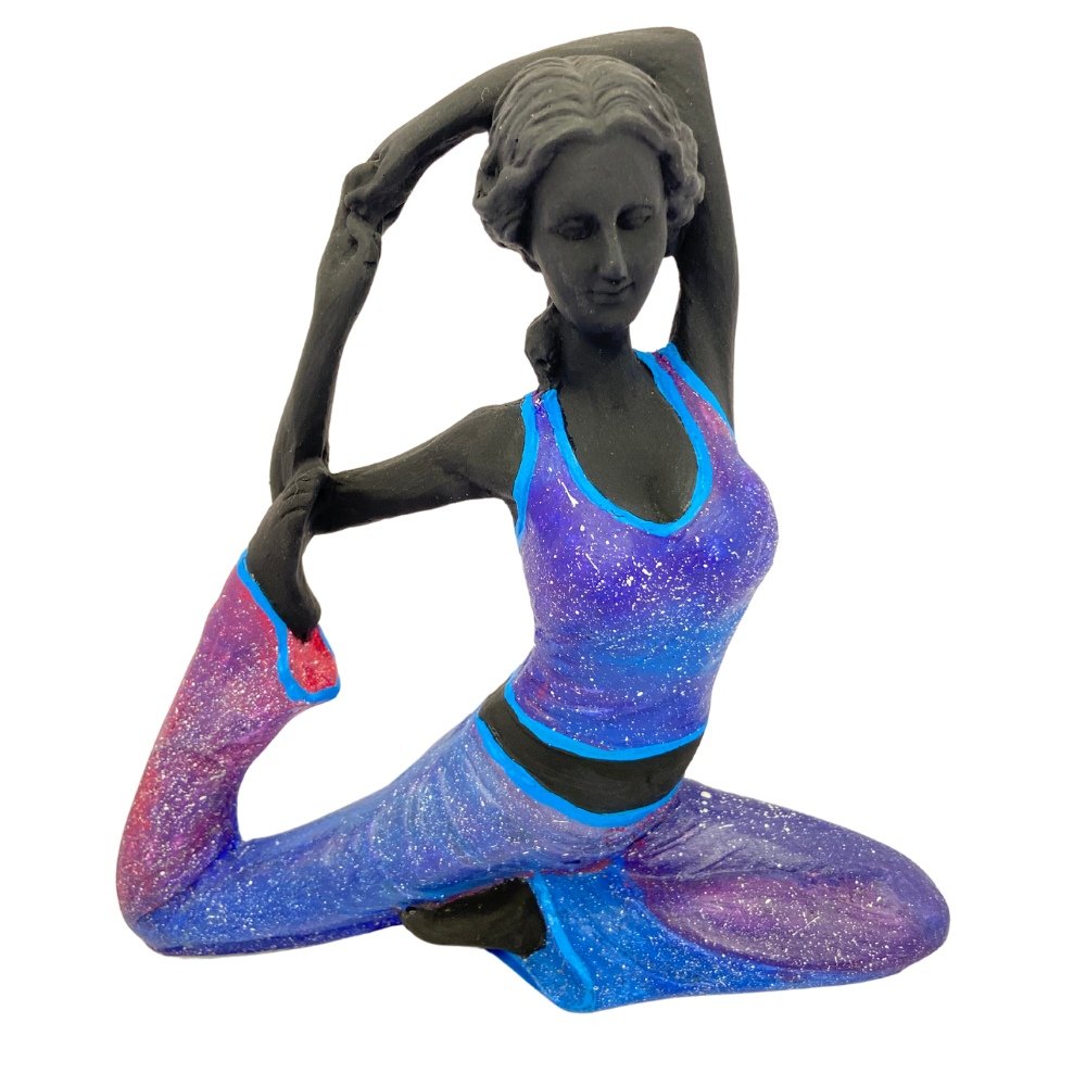 Bailarina Yoga Yogui Perna Aberta Degrade de Lilás Pele Preta Imagem em Gesso Calça Comprida