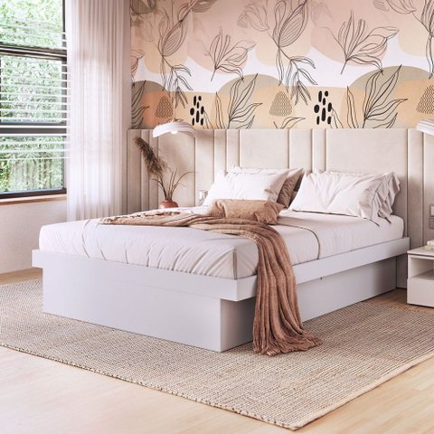 Cama Queen Bogotá com Baú Articulável Branco - Art In Móveis