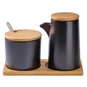 Ver imagem 2 de Kit Galheteiro Gourmet Cerâmica Black e Bambu: Elegância e Organização para Sua Mesa
