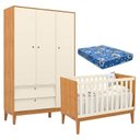 Ver imagem 1 de Berço Americano e Guarda Roupa Unique 3 Portas Freijó Off White Eco Wood com Colchão Ortobom - Matic