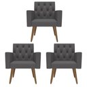 Ver imagem 1 de Design Exclusivo na Sala de Espera: Kit 3 Poltronas Capitonê Cinza-escuro