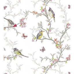 Papel De Parede Para Sala Com Desenhos De Passarinhos Fundo Branco - 1