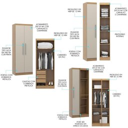 Guarda Roupa Casal de Canto Modulado 166-240x218cm Selene 5 Peças Mdp Carvalho Menu Móveis - 4
