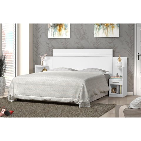 Cabeceira Para Cama Box Regulável MOA Com 2 Mesas de Cabeceira Com Gavetas Acopladas Cor Branco JA