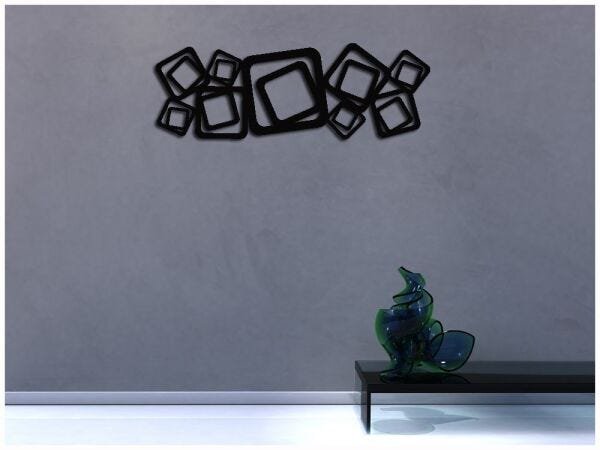 Escultura De Parede Abstrato Quadrados Vazado Preto 100 X 45 Cm - 3