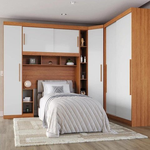 Guarda-Roupa Modular Solteiro Gênova Plus com Porta de Correr Freijó/Off White