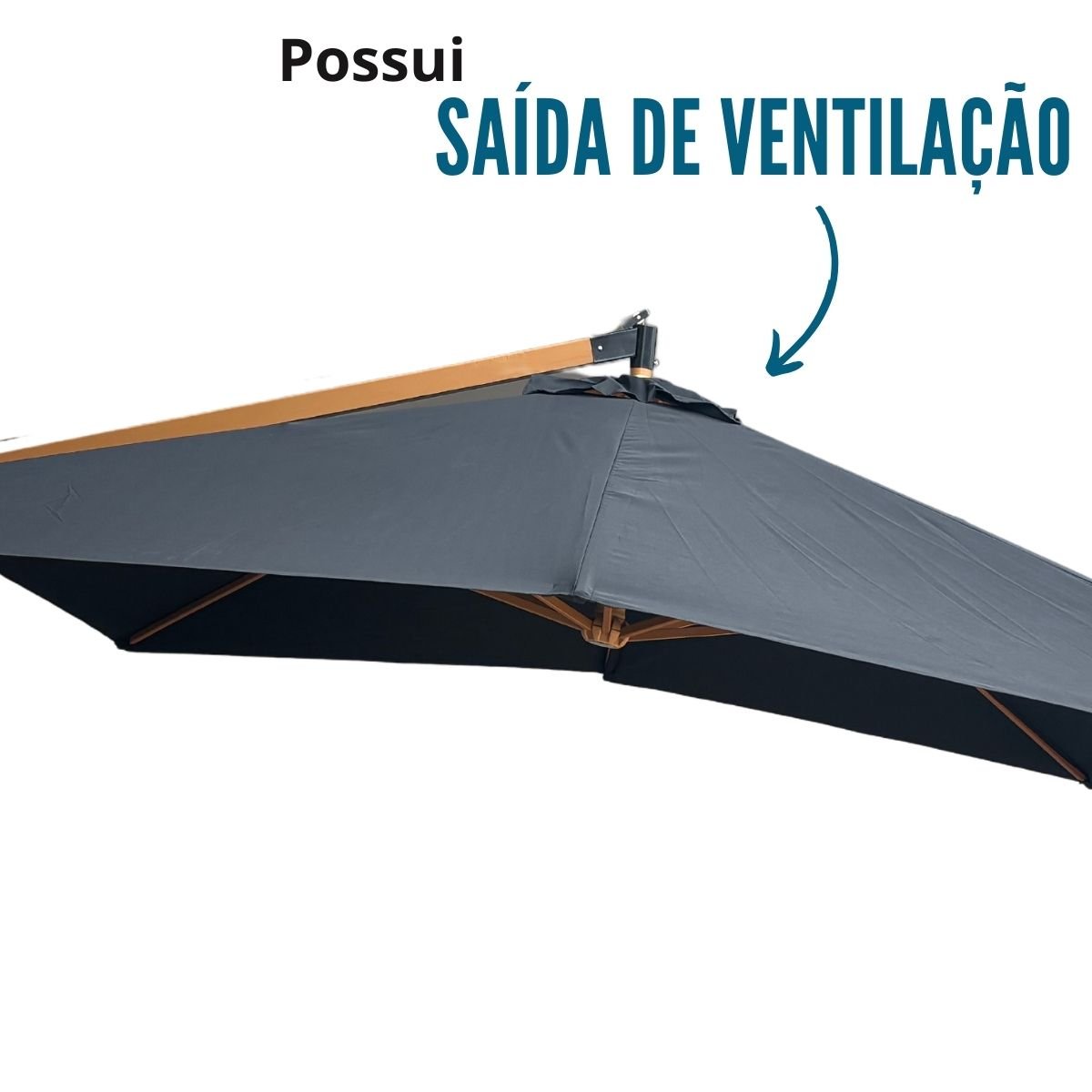 Ombrelone Lateral Suspenso Estrutura Madeira 3m Gigante Manivela Jardim Preto Importway Iwoblm-300 I - 6