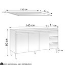 Ver imagem 4 de Balcão de Cozinha com Tampo 150cm 3 Gavetas Andréia Amêndoa/preto - Ajl Móveis