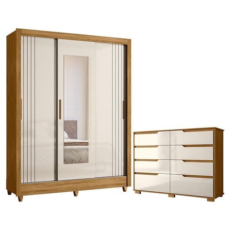 Guarda Roupa Casal Bolívia e Cômoda Georgia Freijó Off White – Moval