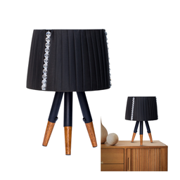 Abajur Pérola Luminária de Mesa Tripé em Pé Madeira Rústico Cor Preto 127/220v - 1
