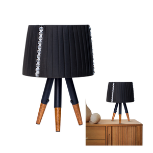 Abajur Pérola Luminária de Mesa Tripé em Pé Madeira Rústico Cor Preto 127/220v