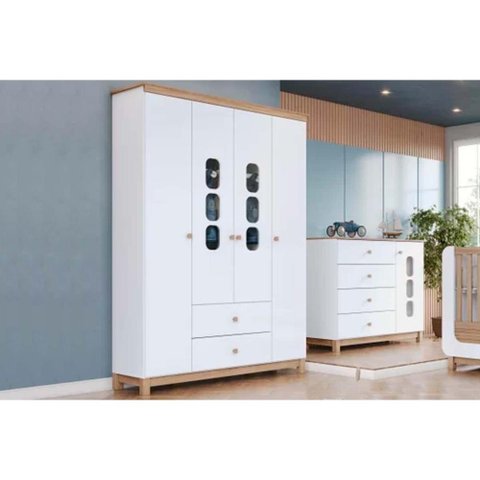 Quarto Infantil Completo Aconchego 2 Peças (1 Guarda Roupa + 1 Cômoda) Qi81 Branco/jequitiba -