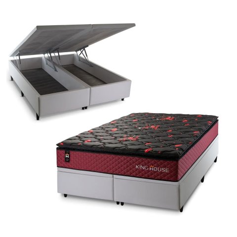 Conjunto Box Baú Queen Toronto Branco 158x198x73 c/ Molas Ensacadas