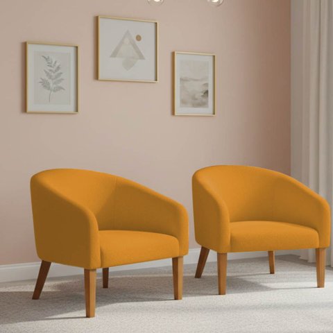 Poltrona Sala Decorativa Kit 2 Stella Pé Madeira Trapézio Castanho Bouclê D03 - D’Rossi
