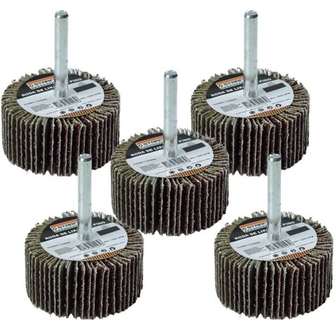 Kit 5 Roda de Lixa com Pino para Furadeira 50x25 Grão 36 - Starfer