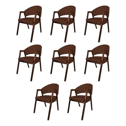Kit 8 Cadeiras Facto Helen Premium para Mesa de Jantar Conforto em Madeira Maciça - Marrom
