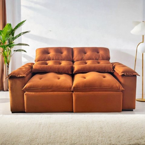 Sofá Retrátil e Reclinável 1,5m em Tecido Veludão Cinza C/pillow Nos Braços - Montagem Inclusa:terra