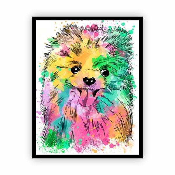 Quadro Cachorro Lulu da Pomerânia Moldura Preta 60x40cm