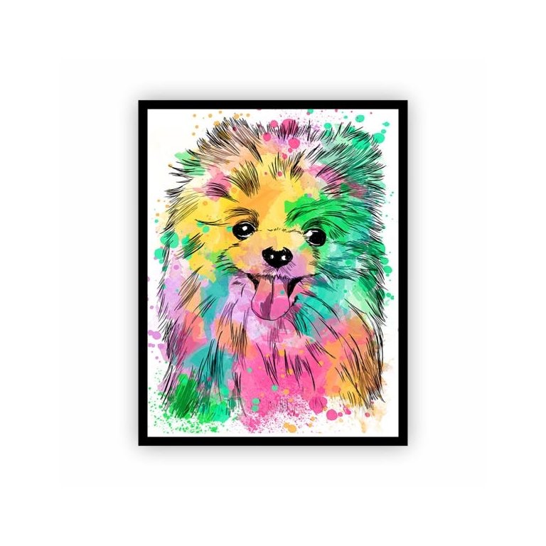 Quadro Cachorro Lulu da Pomerânia Moldura Preta 60x40cm