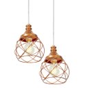 Ver imagem 2 de Lustre Pendente Duplo Esfera Aramado Cobre 15cm