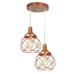 Lustre Pendente Duplo Esfera Aramado Cobre 15cm