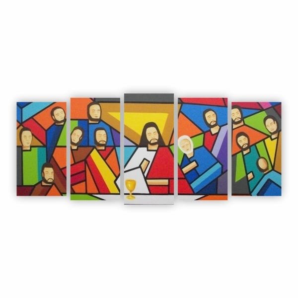 Quadro Religião Santa Ceia Moderna Colorida Canvas 155x65cm