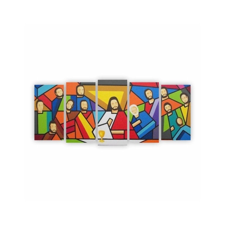 Quadro Religião Santa Ceia Moderna Colorida Canvas 155x65cm