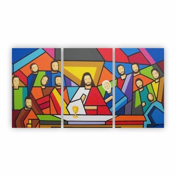 Quadro Religião Santa Ceia Moderna Colorida Canvas 125x65cm